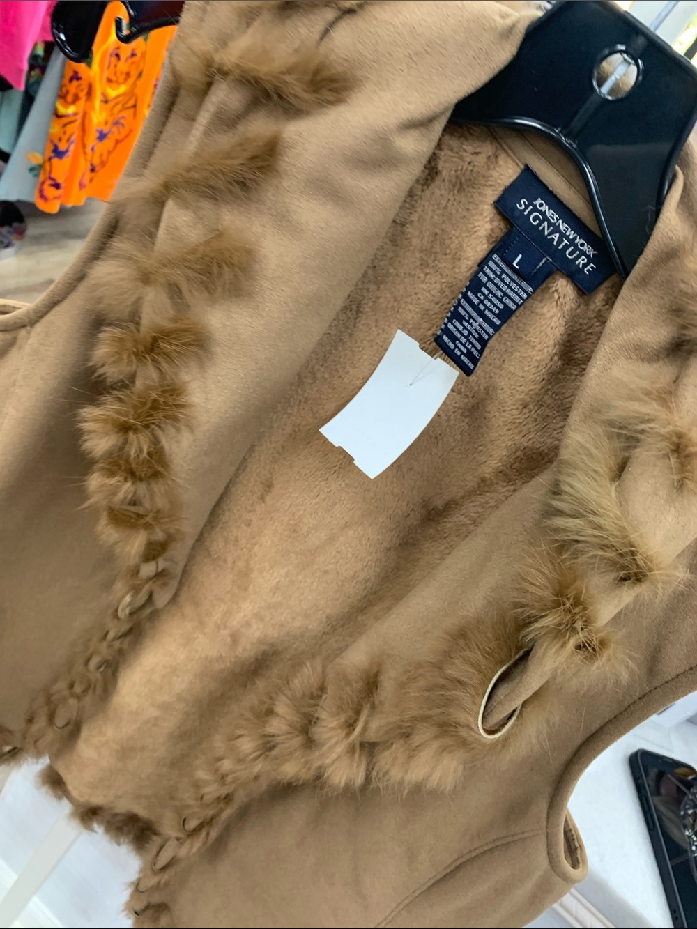 Signature Camel Faux Shearling Vest with Braided Trim - Picture 4 of 6